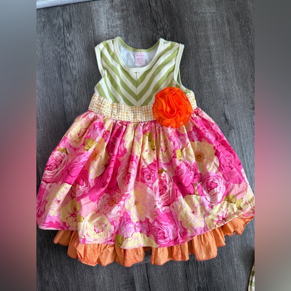 Giggle Moon Girls Outfit Dress and Ruffle Pants Set Floral Green Pink - Picture 2 of 10